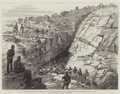 De expeditie naar Khartoem, Gakdul Wells, op de woestijnmars, water doorgeven aan de troepen van de bovenste bron door Walter Paget
