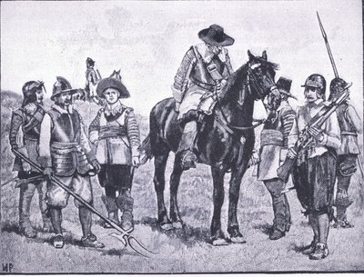 Typen van Cromwelliaanse soldaten, illustratie uit The History of the British People door Walter Paget