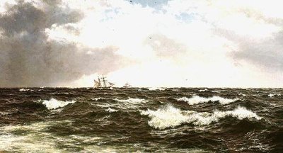 Zeegezicht met schepen in het midden van het kanaal door Walter Shaw