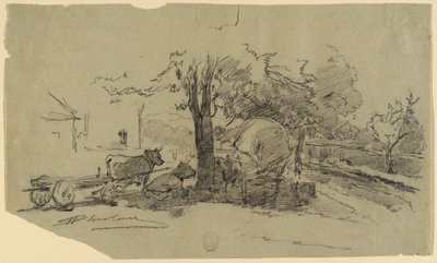 Een dorpsplein door Walter Shirlaw