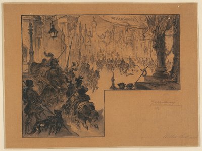 Illustratie die de Triomfantelijke Terugkeer van het Duitse Leger na de Duits-Franse Oorlog toont door Walter Shirlaw