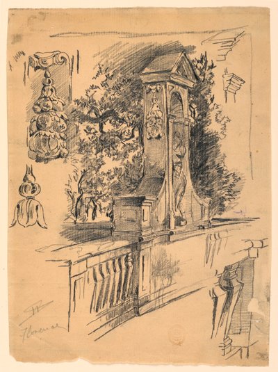 Studies van een brug in Florence, Italië door Walter Shirlaw