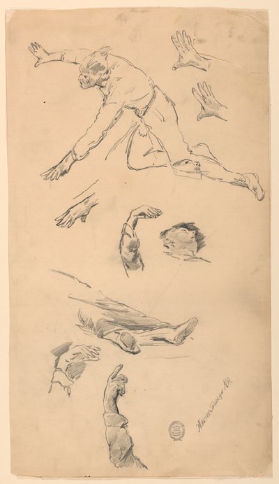 Studies van Handen en Figuren door Walter Shirlaw