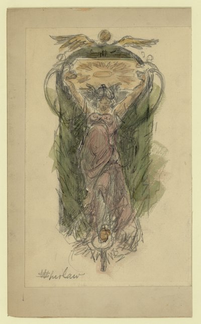 Studietekening voor muurschildering van vrouw, nr. 1 door Walter Shirlaw