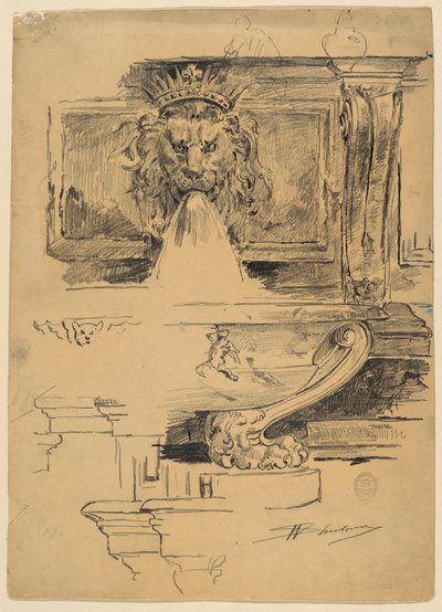 Studie van een fontein, Italië door Walter Shirlaw
