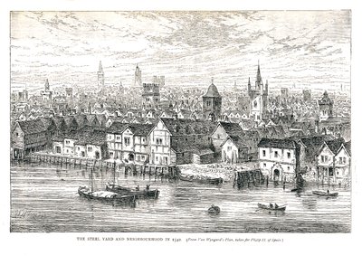 The Steel Yard Iron Wharf en Buurt in 1540. Aan de rivier, 1878 door Walter Thornbury