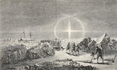Een Begrafenis op het IJs, het Effect van Paraselena (Schijnmanen) 1859 door Walter William May