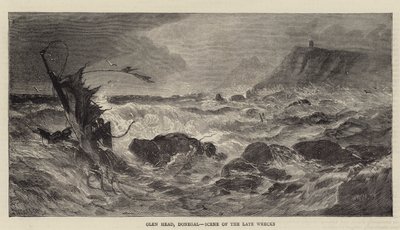 Glen Head, Donegal, scène van de recente wrakken door Walter William May