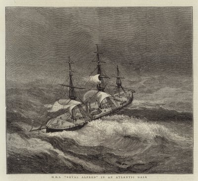 HMS Royal Alfred in een Atlantische storm door Walter William May