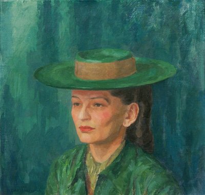 Grete Gamerith met groene hoed door Walther Gamerith