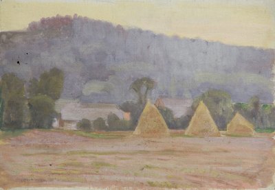 Landschap met hooibergen door Walther Gamerith