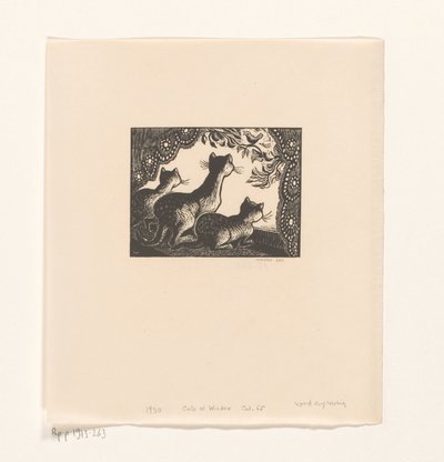 Drie katten in een raamkozijn door Wanda Gág (signed by artist)