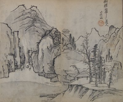 Landschap naar Wu Zhen 1280-1354, uit het Mosterdzaadtuin handboek, Eerste editie, 1679 door Wang Gai