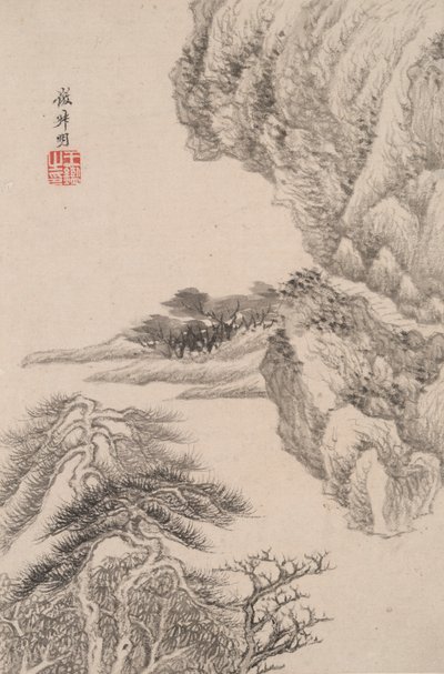 Landschap in de stijl van verschillende oude meesters: Landschap naar Wang Meng (1308) door Wang Jian