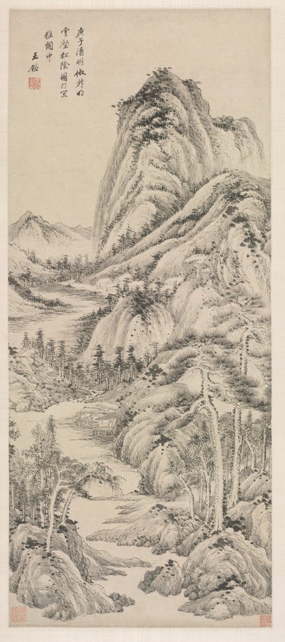 Schaduw van dennen in een bewolkte vallei, 1660 door Wang Jian