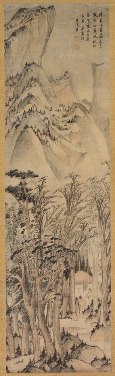 Eenzaam kleuren van het herfstbos, eerste helft 1600s door Wang Jianzhang