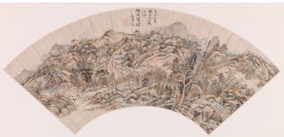 Waaier - Bergachtig Landschap door Wang Shimin
