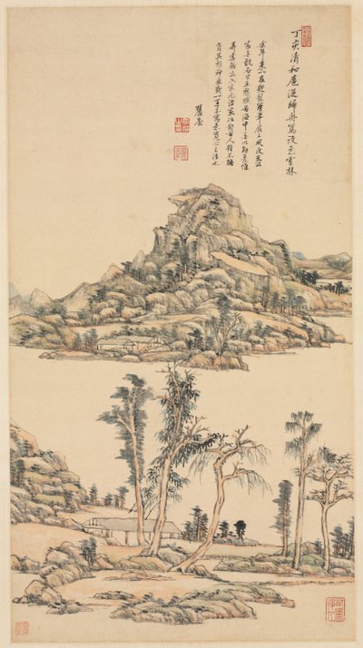 Landschap in de kleurstijl van Ni Zan door Wang Yuanqi