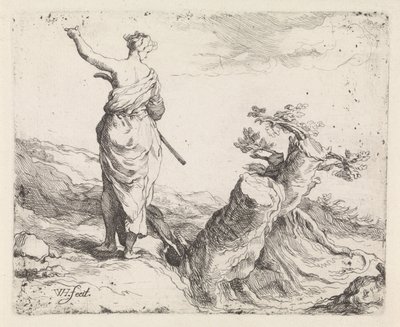 Landschap met vrouw bij een boomstronk door Warner Horstink