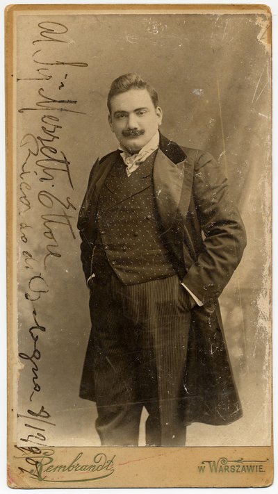 Portret van de operazanger Enrico Caruso 1873-1921, 1900s door Warsaw. Photo studio Rembrandt