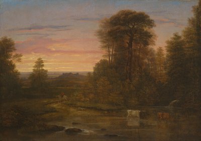 Een landschap na zonsondergang door Washington Allston