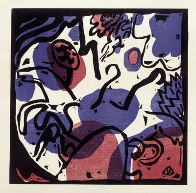 Drei Reiter in Rot, Blau und Schwarz (Illustration 20 aus: "Klänge", Einzelblatt) door Wassily Kandinsky