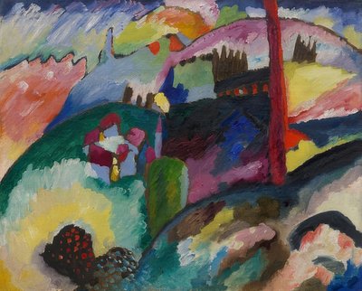 Landschap met fabrieksschoorsteen. 1910 door Wassily Kandinsky