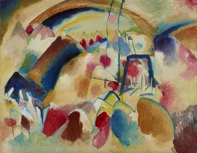 Landschap met kerk (Landschap met rode vlekken I) door Wassily Kandinsky