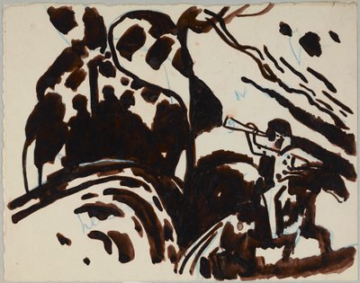 Landschap met trompet spelende ruiter door Wassily Kandinsky