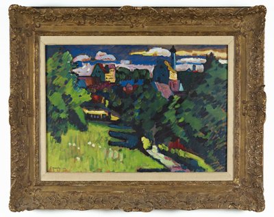 Murnau - uitzicht met kasteel, kerk en spoorweg door Wassily Kandinsky