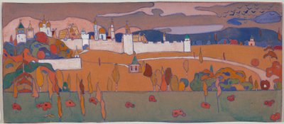 Ommuurde stad in herfstlandschap door Wassily Kandinsky