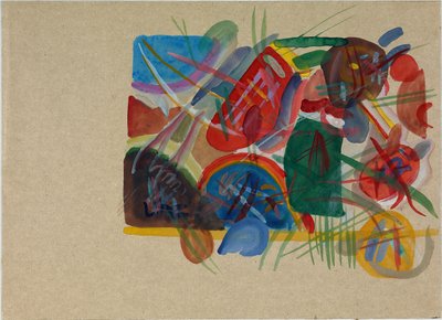 Aquarel met bos en regenboog, 1913 door Wassily Kandinsky