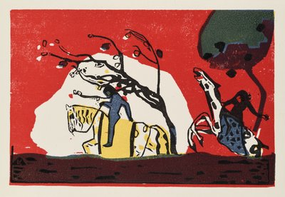 Zwei Reiter vor Rot door Wassily Kandinsky