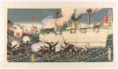 De grote overwinning van het Japanse leger bij de zeeslag nabij de Yalu rivier door Watanabe Nobukazu