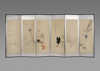 Vouwscherm: Bloemen van de twaalf maanden, ca. 1900 (inkt en kleur op papier) door Watanabe Seitei