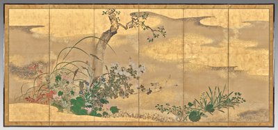 Bloemen en bomen van de vier seizoenen (linker scherm) door Watanabe Shiko
