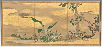 Bloemen en bomen van de vier seizoenen (rechter scherm) door Watanabe Shiko