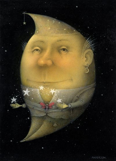 Jonglerende halve maan (potlood en kleurpotlood op papier) (paar van 150068) door Wayne Anderson