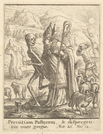 Bisschop, uit De dans van de dood, 1651 door Wenceslaus Hollar