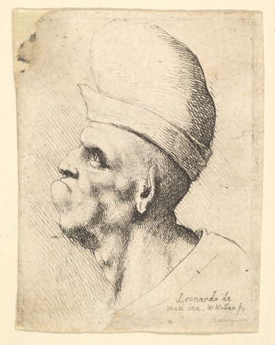 Buste van een misvormde man met een bolvormige hoed in profiel naar links, 1625-77 door Wenceslaus Hollar