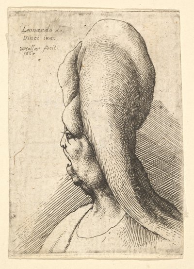 Buste van een misvormde oude vrouw met één tand, naar links kijkend door Wenceslaus Hollar