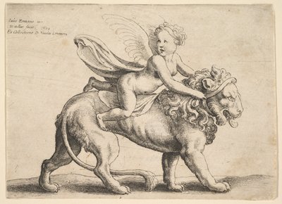 Cupido op een leeuw, 1652 door Wenceslaus Hollar