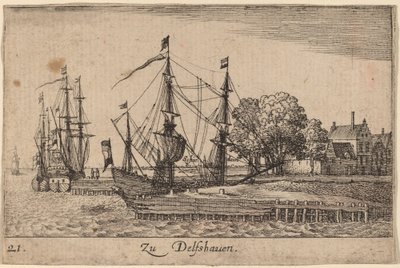 Delfshaven door Wenceslaus Hollar