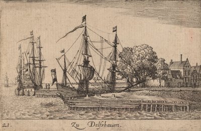 Delfshaven door Wenceslaus Hollar