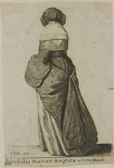 Engelse Adellijke Vrouw in Winterkleding door Wenceslaus Hollar