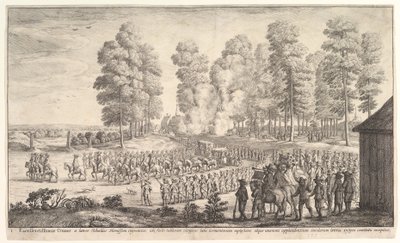 Intocht van de Graaf van Thurn en Taxis in Hemissen, ca. 1651 door Wenceslaus Hollar