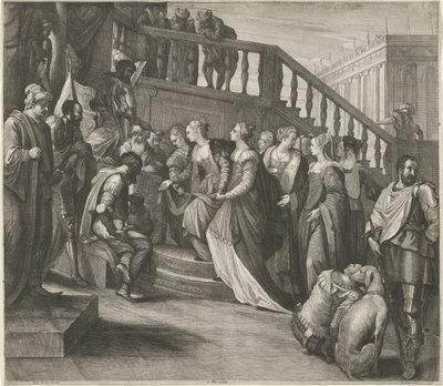 Esther voor Ahasveros door Wenceslaus Hollar