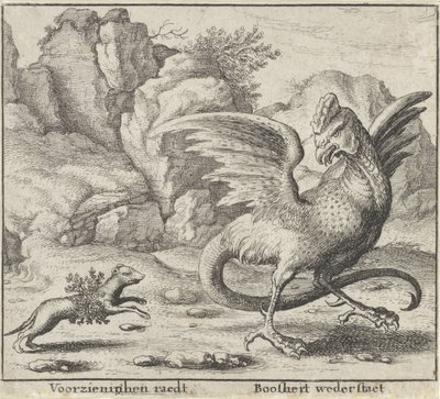 Fabel van de basilisk en de wezel door Wenceslaus Hollar