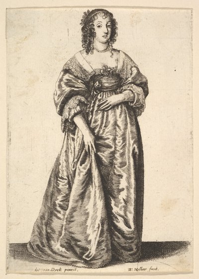 Figuur van een staande dame door Wenceslaus Hollar