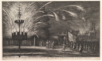 Vuurwerk in Hemissem, 1625-77 door Wenceslaus Hollar